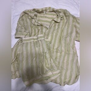 Anthropologie Light Green and Cream Striped Pajama Set